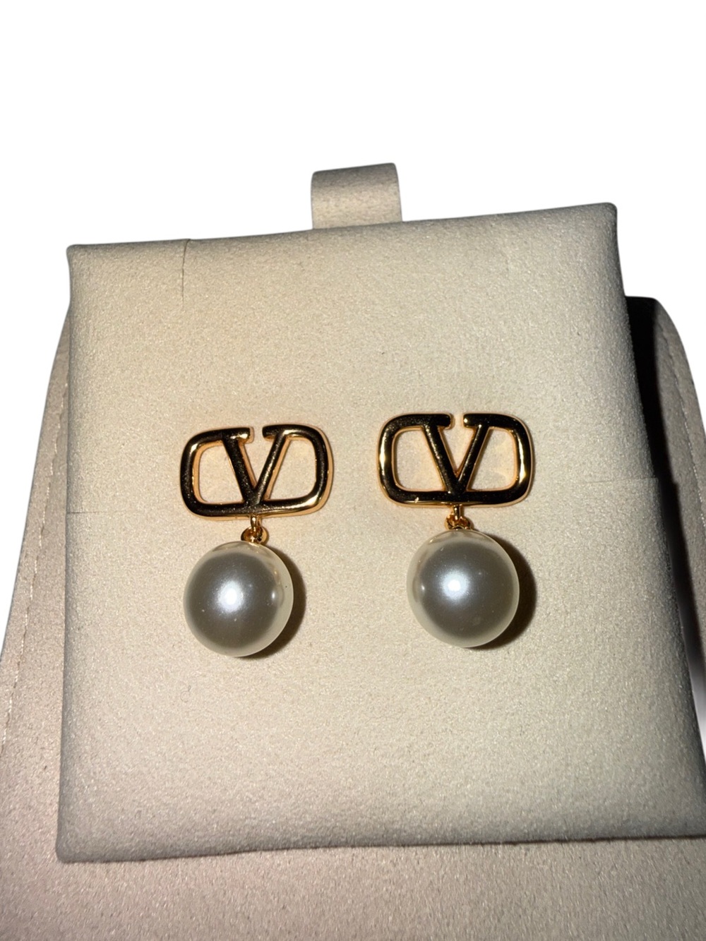 Gold V Pearl Drop Stud Earrings Designer Inspired Statement Jewelry